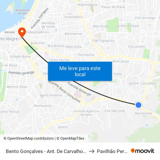 Bento Gonçalves - Ant. De Carvalho (Fora Do Corredor) to Pavilhão Pereira Filho map