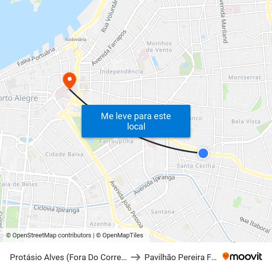 Protásio Alves (Fora Do Corredor) to Pavilhão Pereira Filho map