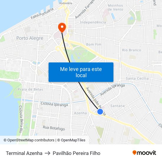 Terminal Azenha to Pavilhão Pereira Filho map