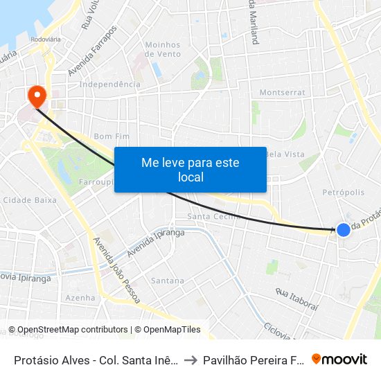 Protásio Alves - Col. Santa Inês Cb to Pavilhão Pereira Filho map