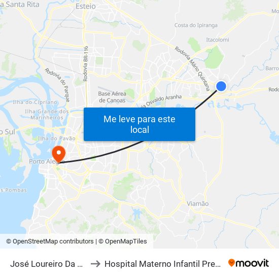 José Loureiro Da Silva - Parada 81 to Hospital Materno Infantil Presidente Vargas (HMIPV) map