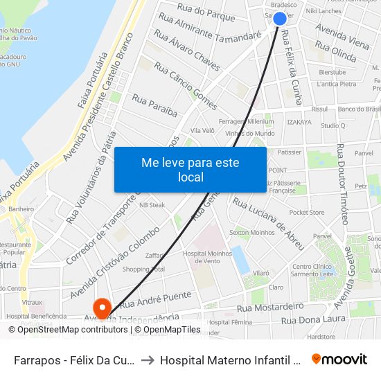 Farrapos - Félix Da Cunha (Fora Do Corredor) to Hospital Materno Infantil Presidente Vargas (HMIPV) map