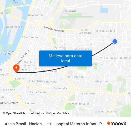 Assis Brasil - Nacional (Fora Do Corredor) to Hospital Materno Infantil Presidente Vargas (HMIPV) map