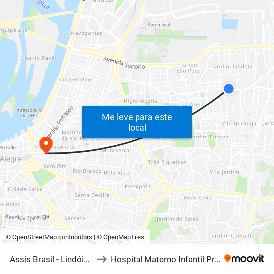 Assis Brasil - Lindóia (Fora Do Corredor) to Hospital Materno Infantil Presidente Vargas (HMIPV) map