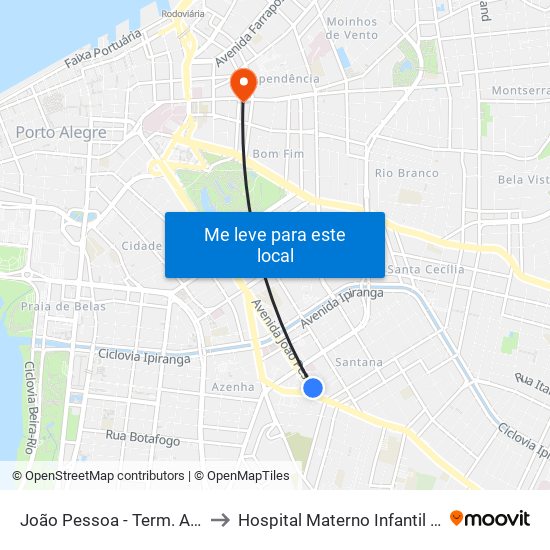 João Pessoa - Term. Azenha (Fora Do Corredor) to Hospital Materno Infantil Presidente Vargas (HMIPV) map