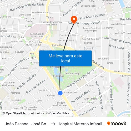 João Pessoa - José Bonifácio (Fora Do Corredor) to Hospital Materno Infantil Presidente Vargas (HMIPV) map