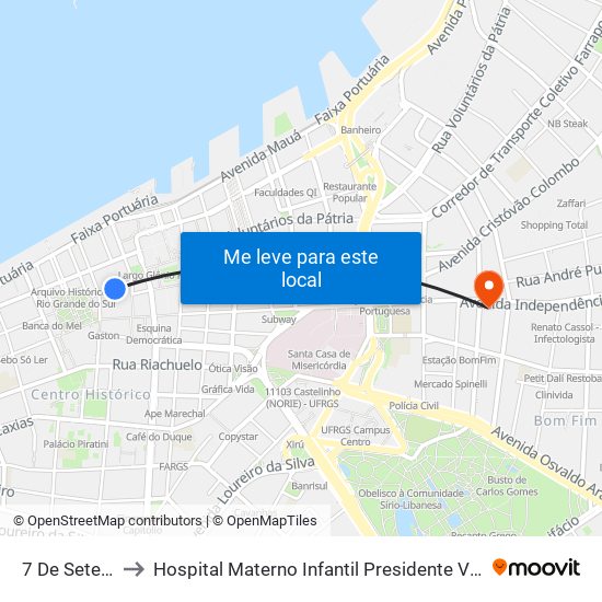 7 De Setembro to Hospital Materno Infantil Presidente Vargas (HMIPV) map