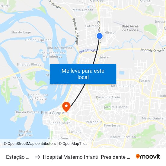 Estação Niterói to Hospital Materno Infantil Presidente Vargas (HMIPV) map