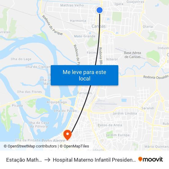 Estação Mathias Velho to Hospital Materno Infantil Presidente Vargas (HMIPV) map