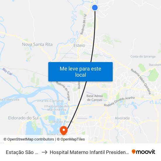 Estação São Leopoldo to Hospital Materno Infantil Presidente Vargas (HMIPV) map