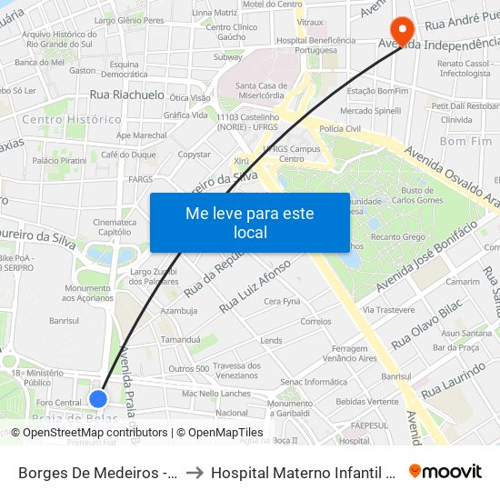 Borges De Medeiros - Ipe (Fora Do Corredor) to Hospital Materno Infantil Presidente Vargas (HMIPV) map