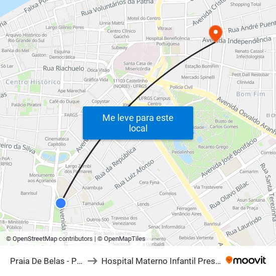 Praia De Belas - Pão Dos Pobres to Hospital Materno Infantil Presidente Vargas (HMIPV) map
