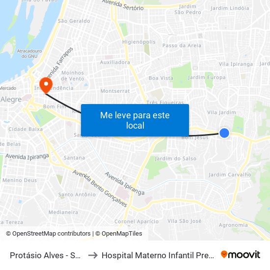 Protásio Alves - Saturnino De Brito to Hospital Materno Infantil Presidente Vargas (HMIPV) map