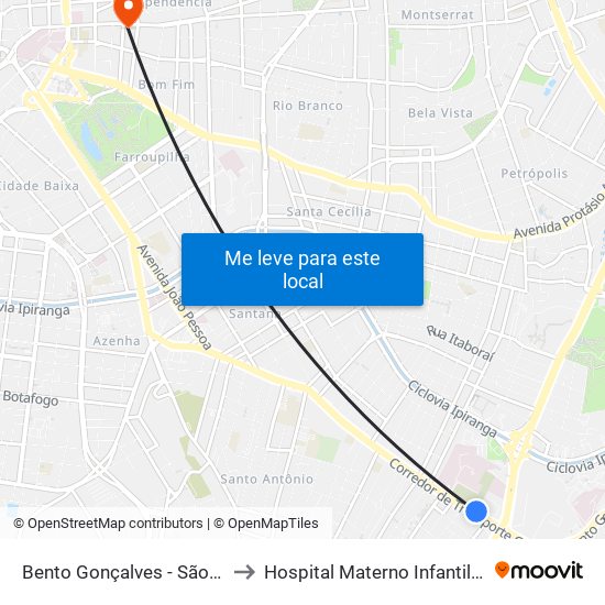 Bento Gonçalves - São Pedro (Fora Do Corredor) to Hospital Materno Infantil Presidente Vargas (HMIPV) map