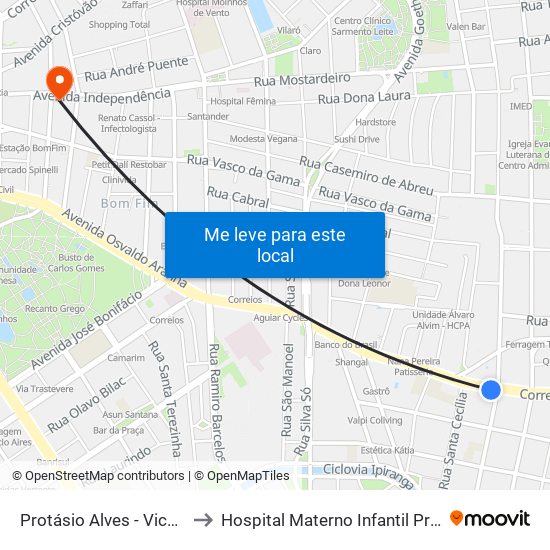 Protásio Alves - Vicente Da Fontoura Cb to Hospital Materno Infantil Presidente Vargas (HMIPV) map