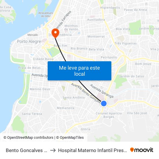 Bento Goncalves - São Jorge Cb to Hospital Materno Infantil Presidente Vargas (HMIPV) map