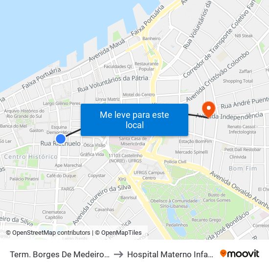 Term. Borges De Medeiros - Entre Riachuelo E Salgado Filho to Hospital Materno Infantil Presidente Vargas (HMIPV) map