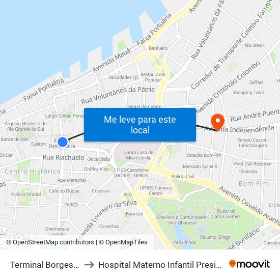 Terminal Borges De Medeiros to Hospital Materno Infantil Presidente Vargas (HMIPV) map