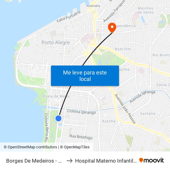 Borges De Medeiros - Praia De Belas Shopping Cb to Hospital Materno Infantil Presidente Vargas (HMIPV) map