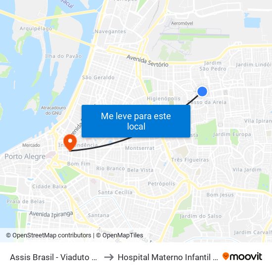 Assis Brasil - Viaduto Obirici (Fora Do Corredor) to Hospital Materno Infantil Presidente Vargas (HMIPV) map