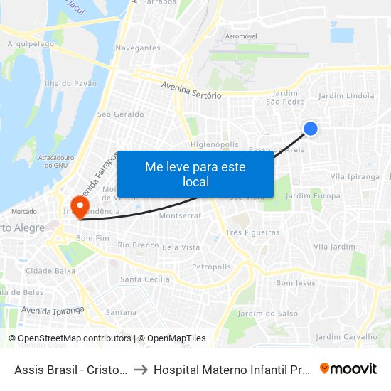 Assis Brasil - Cristo Redentor [Centro] to Hospital Materno Infantil Presidente Vargas (HMIPV) map
