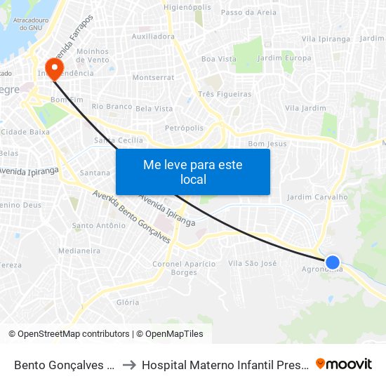 Bento Gonçalves - São Carlos Bc to Hospital Materno Infantil Presidente Vargas (HMIPV) map