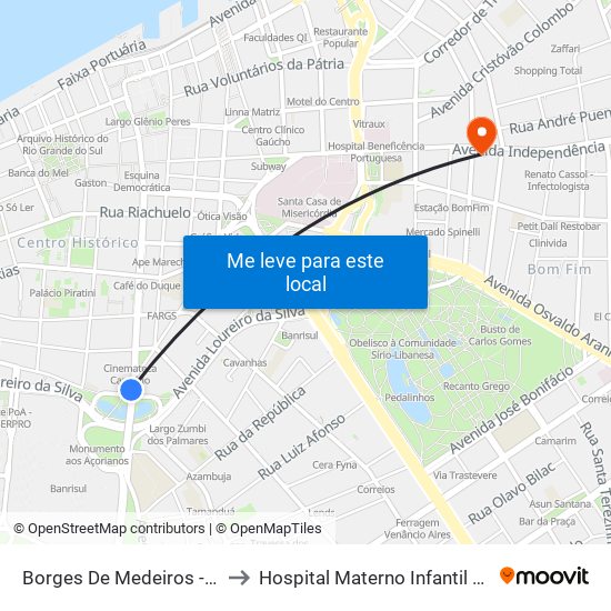 Borges De Medeiros - Viaduto Dos Açorianos to Hospital Materno Infantil Presidente Vargas (HMIPV) map