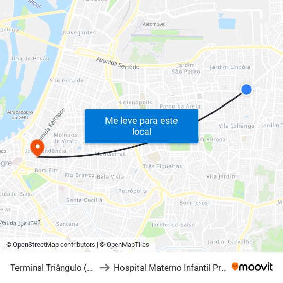 Terminal Triângulo (15)(19)(23)(27)(31) to Hospital Materno Infantil Presidente Vargas (HMIPV) map