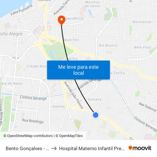 Bento Gonçalves - Jaime Telles Cb to Hospital Materno Infantil Presidente Vargas (HMIPV) map