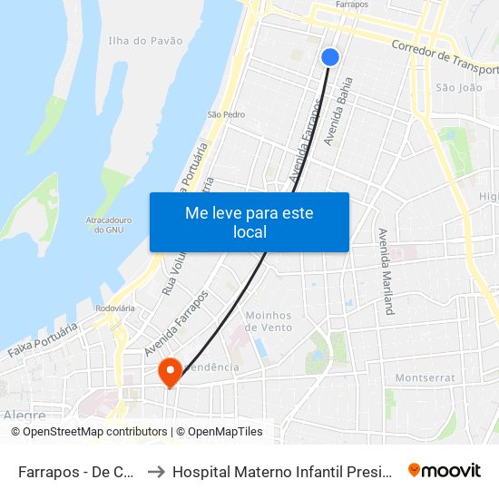 Farrapos - De Conto [Centro] to Hospital Materno Infantil Presidente Vargas (HMIPV) map