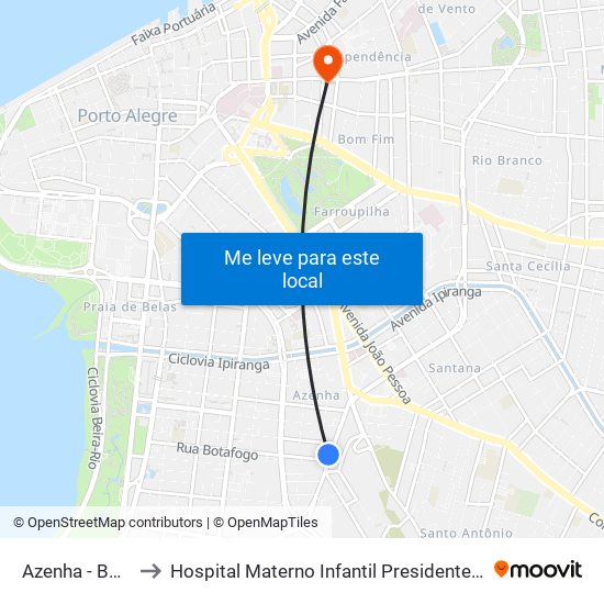 Azenha - Botafogo to Hospital Materno Infantil Presidente Vargas (HMIPV) map