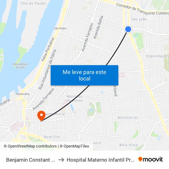 Benjamin Constant (Fora Do Corredor) to Hospital Materno Infantil Presidente Vargas (HMIPV) map