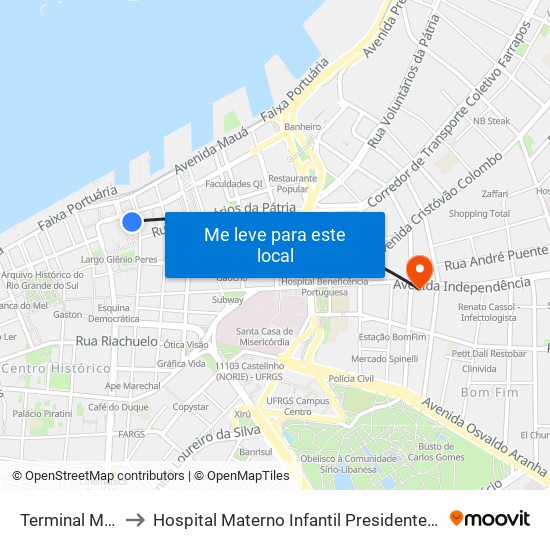 Terminal Mercado to Hospital Materno Infantil Presidente Vargas (HMIPV) map