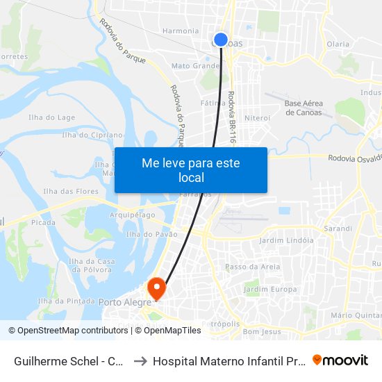 Guilherme Schel - Col. Maria Auxiliadora to Hospital Materno Infantil Presidente Vargas (HMIPV) map