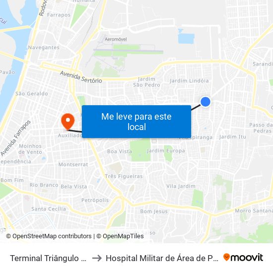 Terminal Triângulo (18)(24) to Hospital Militar de Área de Porto Alegre map