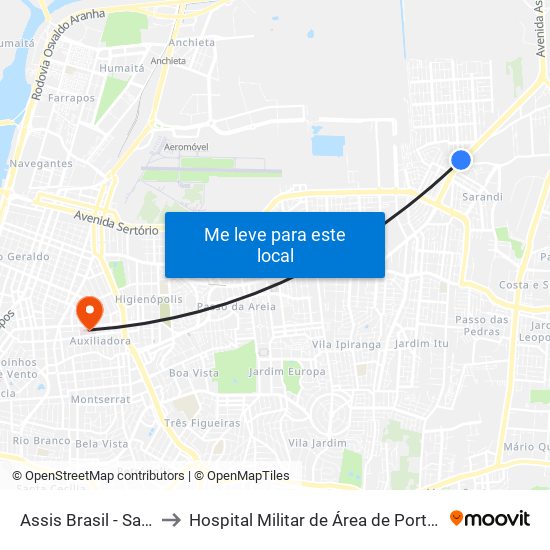 Assis Brasil - Sarandi to Hospital Militar de Área de Porto Alegre map