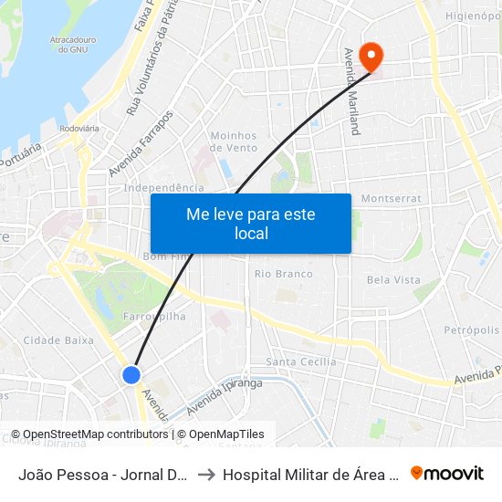 João Pessoa - Jornal Do Comércio Cb to Hospital Militar de Área de Porto Alegre map