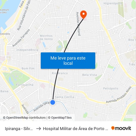 Ipiranga - Silva Só to Hospital Militar de Área de Porto Alegre map