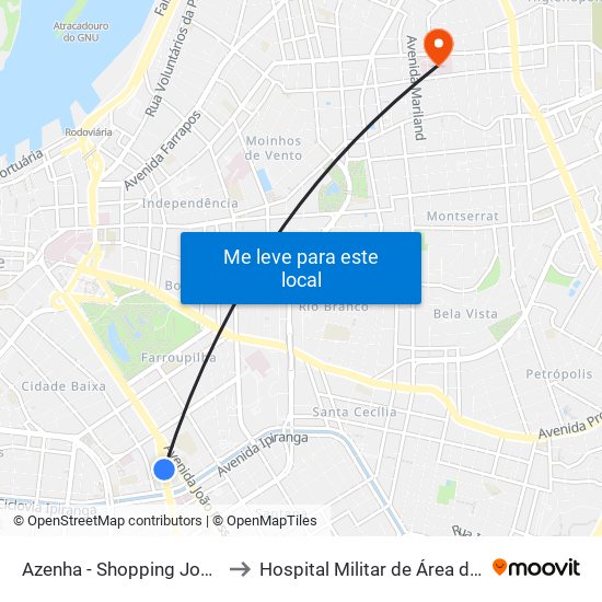 Azenha - Shopping João Pessoa Cb to Hospital Militar de Área de Porto Alegre map