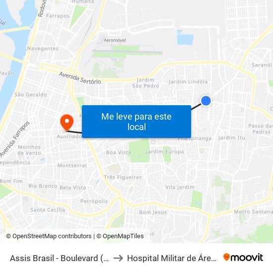 Assis Brasil - Boulevard (Fora Do Corredor) to Hospital Militar de Área de Porto Alegre map