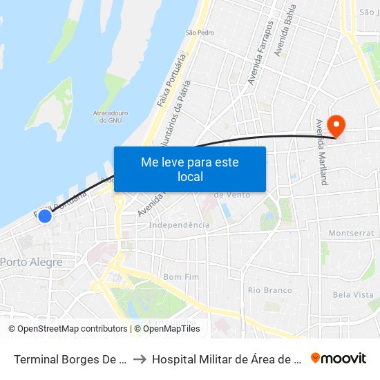 Terminal Borges De Medeiros to Hospital Militar de Área de Porto Alegre map