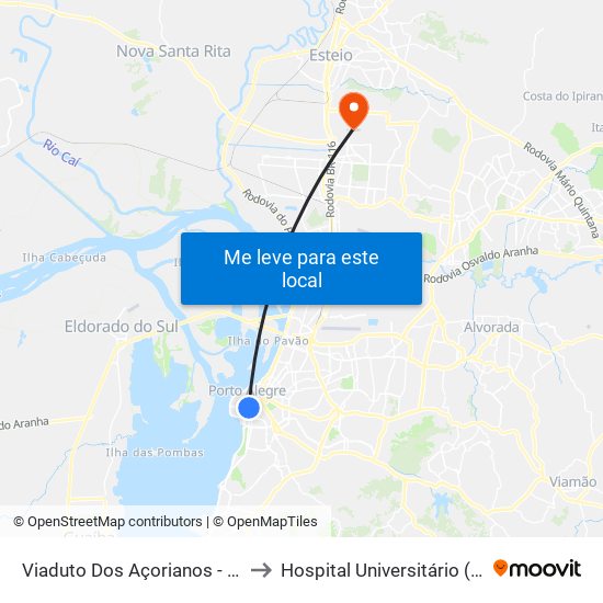 Viaduto Dos Açorianos - Oab to Hospital Universitário (HU) map