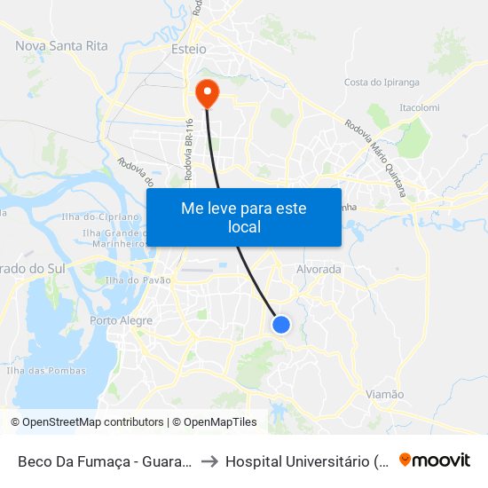 Beco Da Fumaça - Guarapari to Hospital Universitário (HU) map