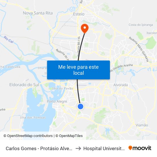 Carlos Gomes - Protásio Alves Sn (Piso 1) to Hospital Universitário (HU) map