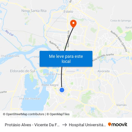 Protásio Alves - Vicente Da Fontoura Cb to Hospital Universitário (HU) map