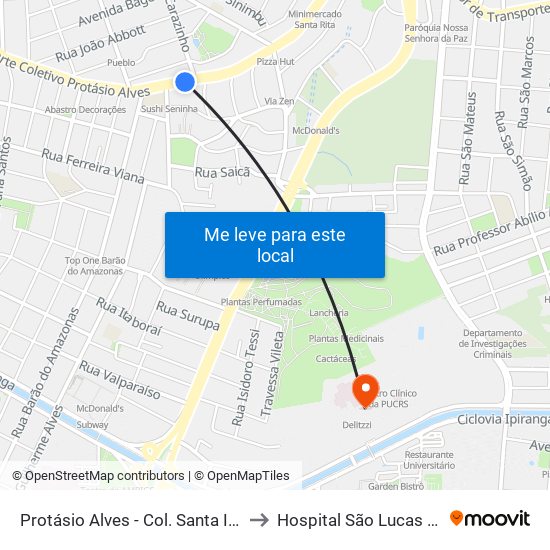 Protásio Alves - Col. Santa Inês Cb to Hospital São Lucas (HSL) map