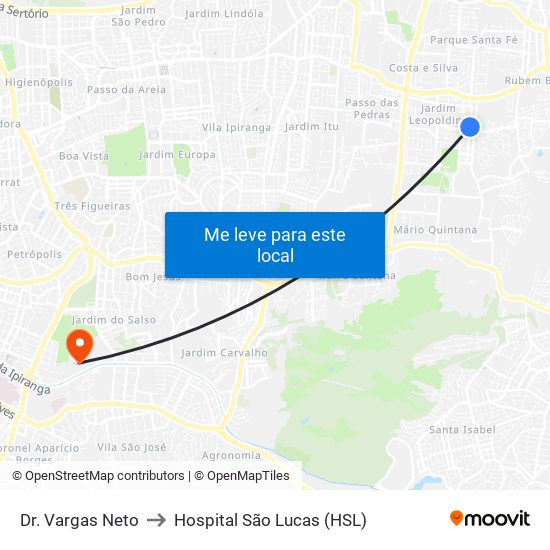 Dr. Vargas Neto to Hospital São Lucas (HSL) map
