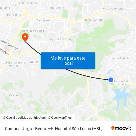 Campus Ufrgs - Bento to Hospital São Lucas (HSL) map