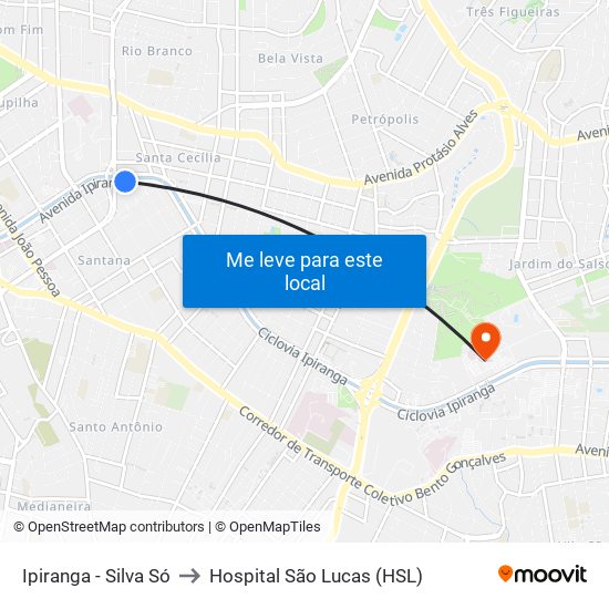 Ipiranga - Silva Só to Hospital São Lucas (HSL) map