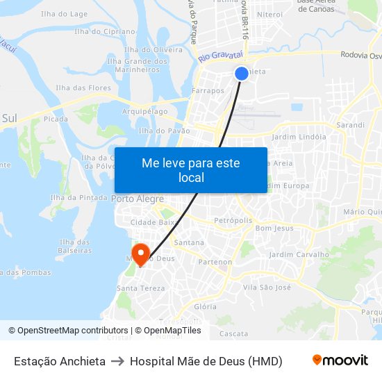 Estação Anchieta to Hospital Mãe de Deus (HMD) map